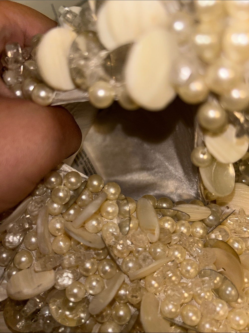 Viral India Beaded Pearl and Shell Accent Cream Shoulder Bag - Picture 4 of 5